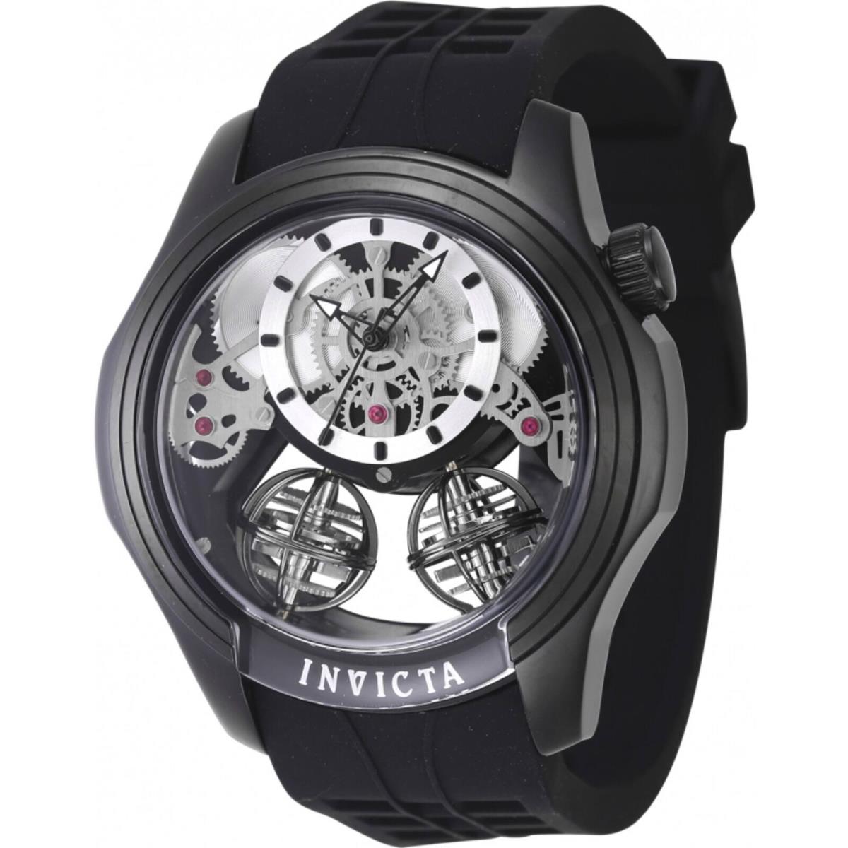 Invicta Men`s Watch Specialty Skeleton Dial Black Case Silicone Strap 47374 - Dial: Black, Band: Black