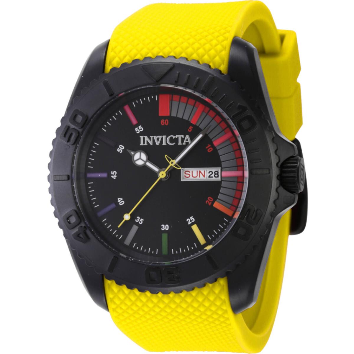 Invicta Men`s Watch Pro Diver Black Dial Yellow Silicone Strap Day-date 44733