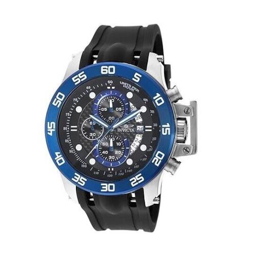 Invicta Blue Dail Men`s Quartz Watch Black Silicone Strap Band