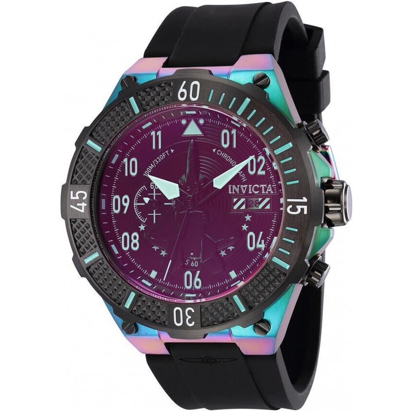 Invicta Men`s Aviator Chronograph Watch 50MM Case Iridescent/black Tone 100M WR