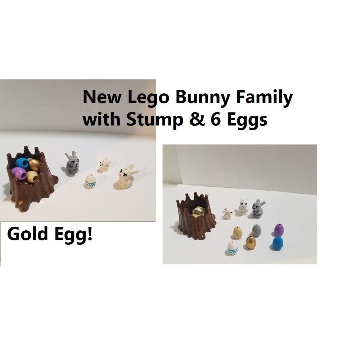 Lego Easter Family Bunny Set with Stump 6 Eggs Gold Decorated Purple Blue Tan