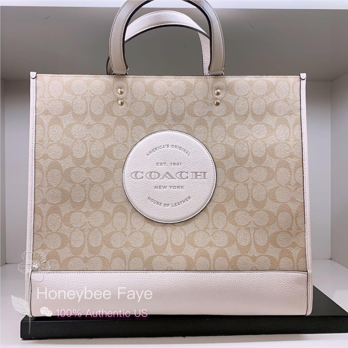 Coach Dempsey Tote 40 In Signature Jacquard with Stripe and Coach Patch C1789 Gold/Light Khaki Chalk