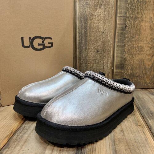 Ugg Kids US 3 Tazz Leather Platform Clog Slipper Shoe Metallic Silver