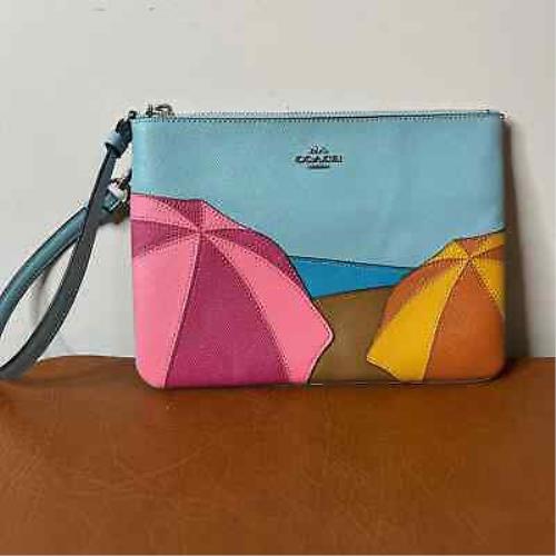 Coach Gallery Wristlet Beach Umbrella Motif Blue Pink Summer Colorful