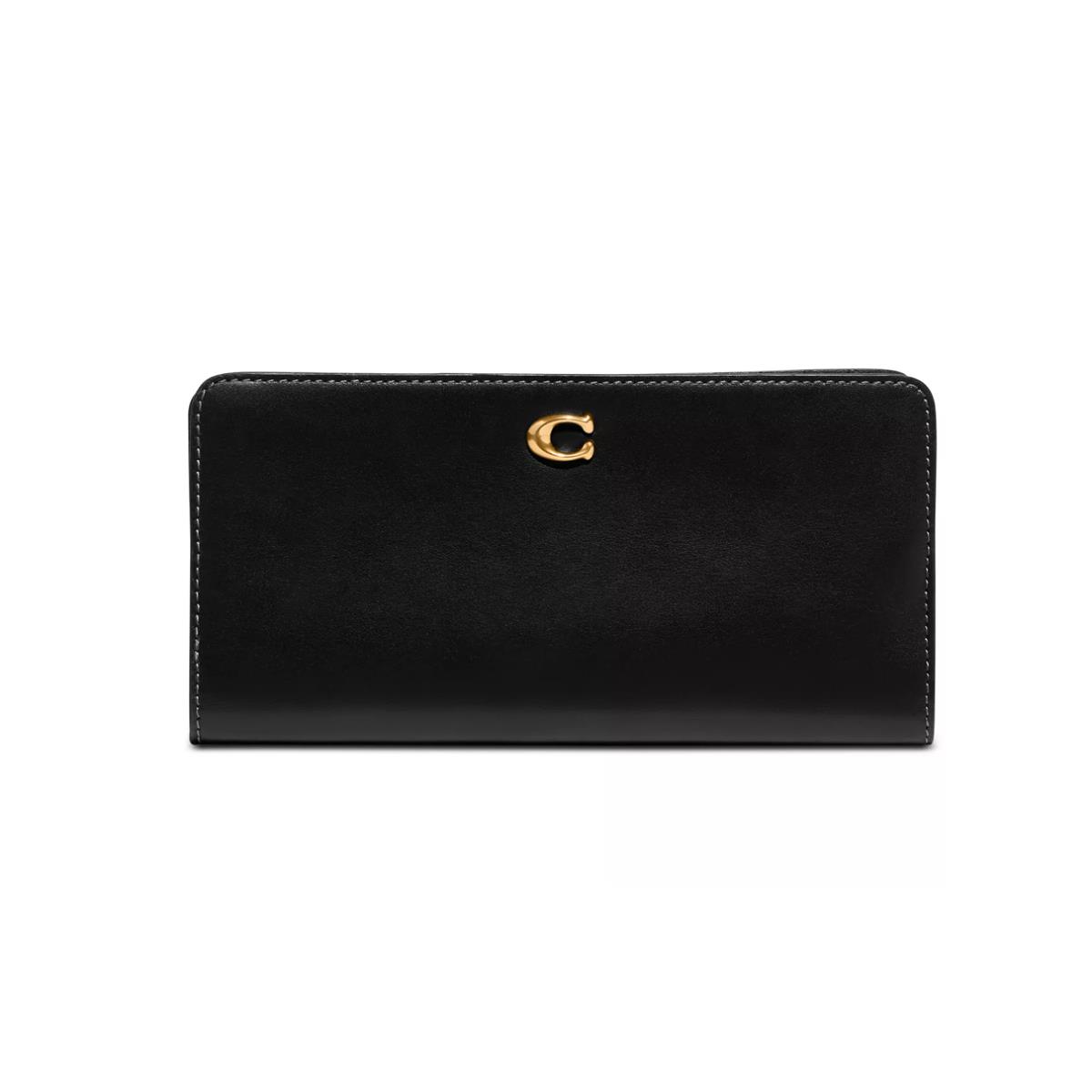 Coach Smooth Skinny Snap-tab Closure Leather Wallet Black