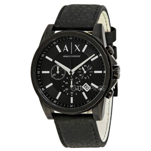Armani Exchange Men`s Black Leather Stainless Chronograph Watch AX2098