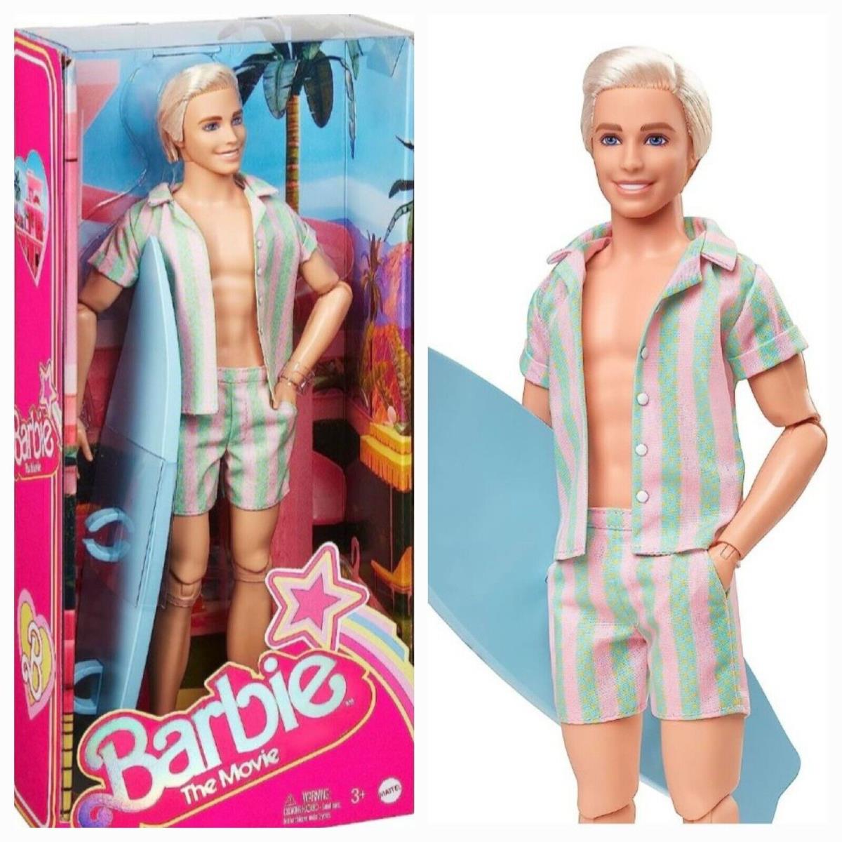 Barbie The Movie Collectible Doll Margot Robbie Ken Surf Board w/ Pastel Beach
