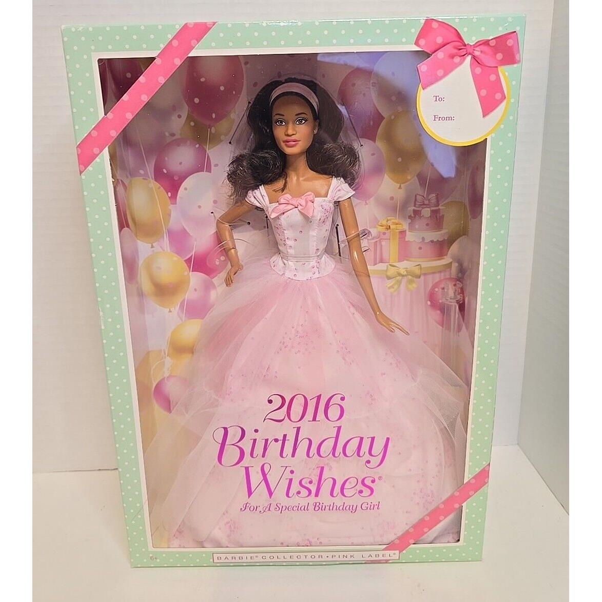 2016 Birthday Wishes Barbie Collector Doll Pink Label African American