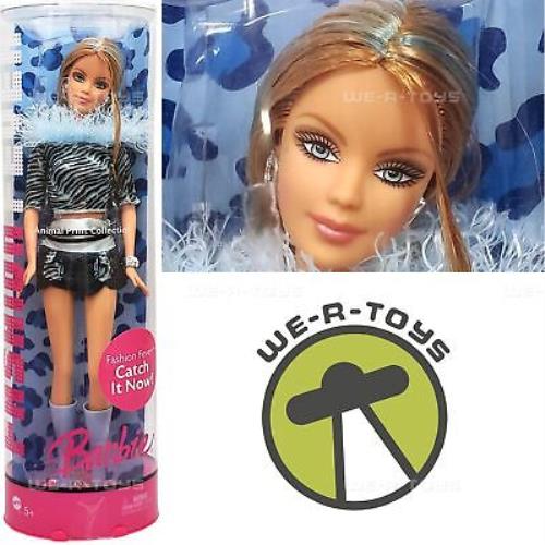 Barbie Fashion Fever Animal Print Doll in Blue Black Tiger Stripe Shirt K9811