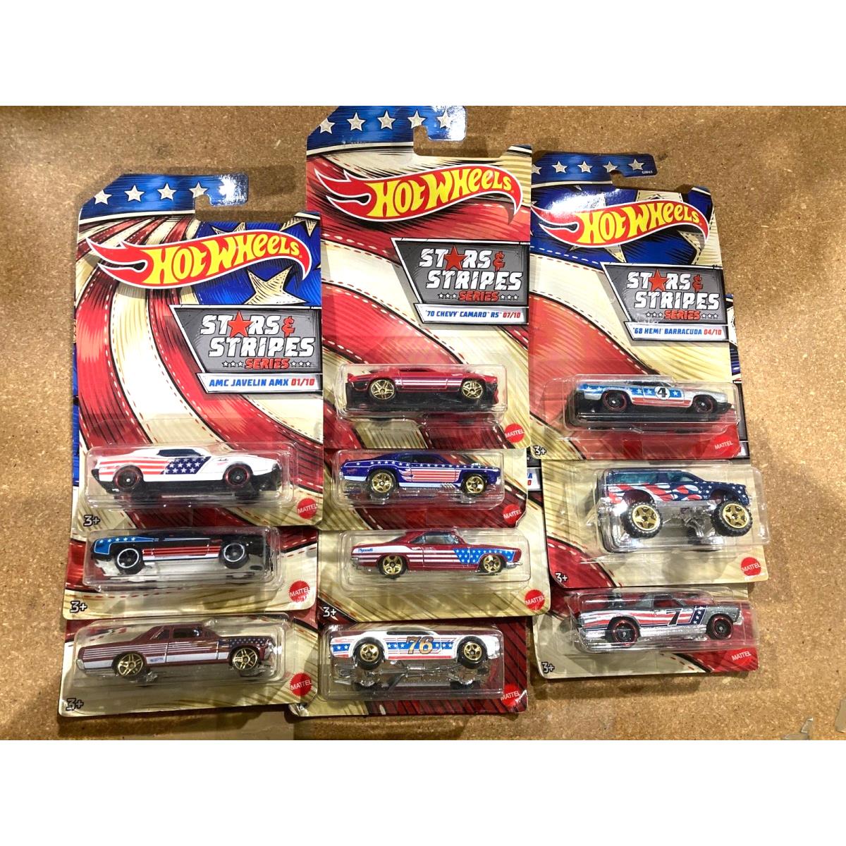 HW 2019 Stars and Stripes Complete 10 Car Set -some Cracked Cases
