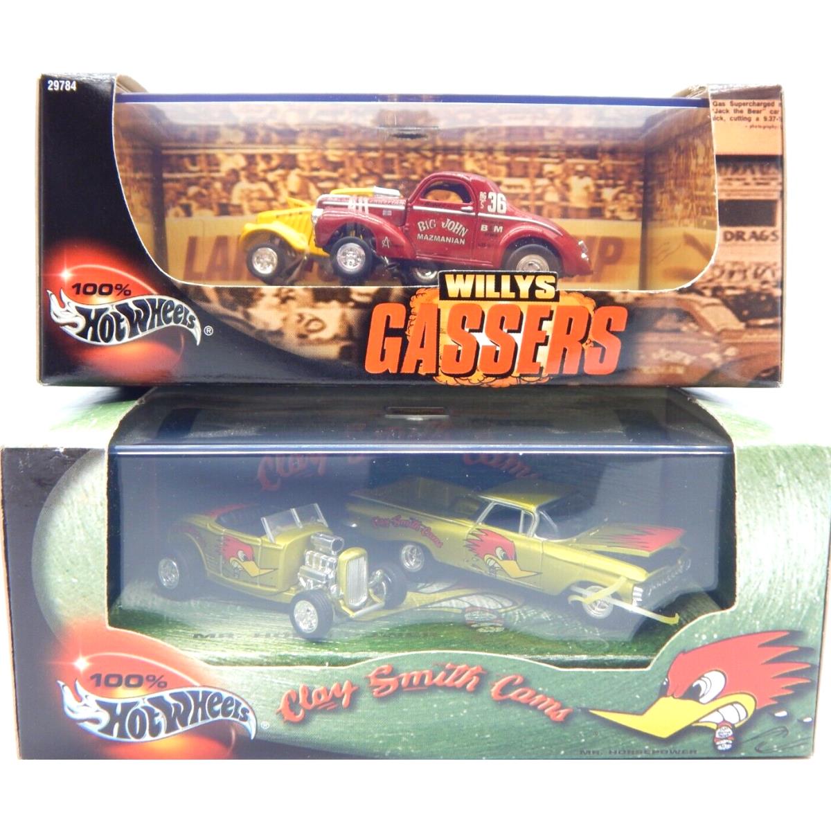 1:64TH 2 Hot Wheels Sets 2000 Clay Smith Cams Willys Gassers Series - RTC1686