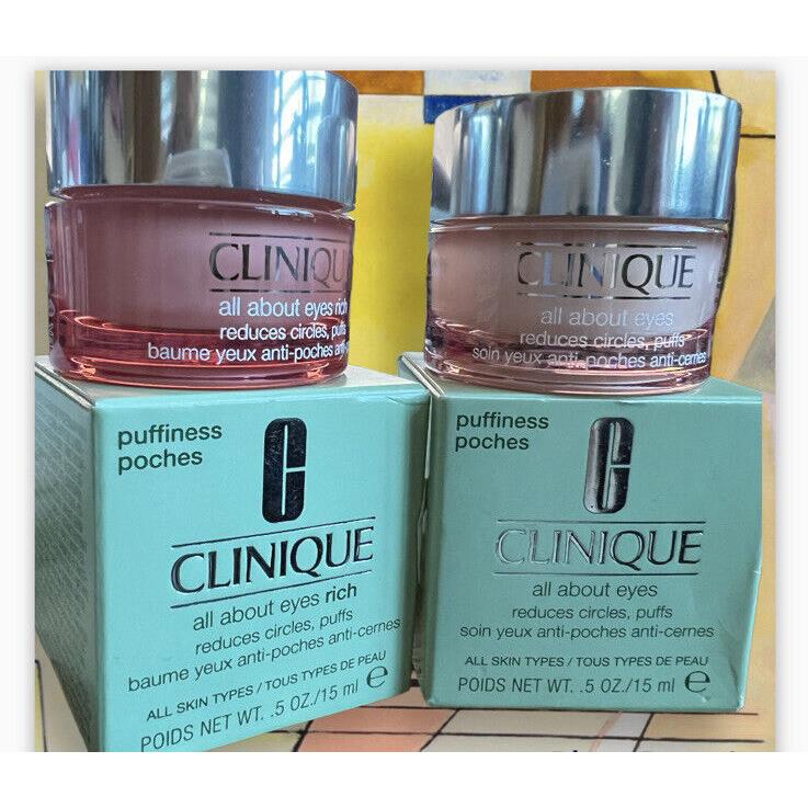 2 Clinique Eye Cream All About Eyes Reduces Circles Puffs Fill Size 0.5oz/15ml