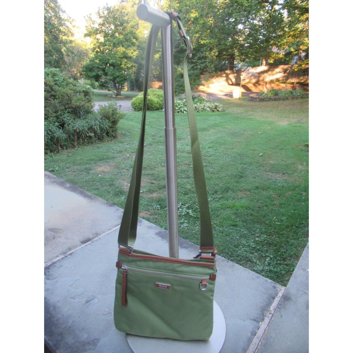 Tumi Capri Green Cross Body Bag/adjustable Strap/ Nylon/ Leather