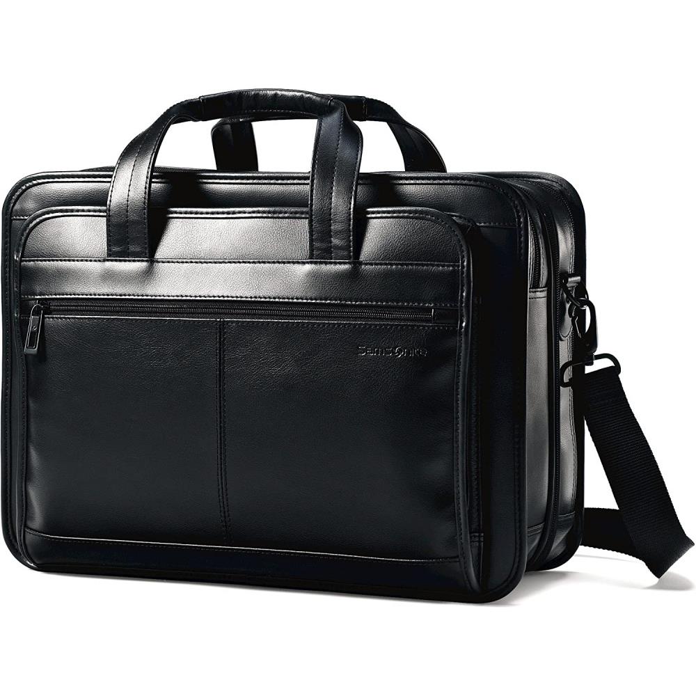 Samsonite Leather Expandable Briefcase Black One Size 17