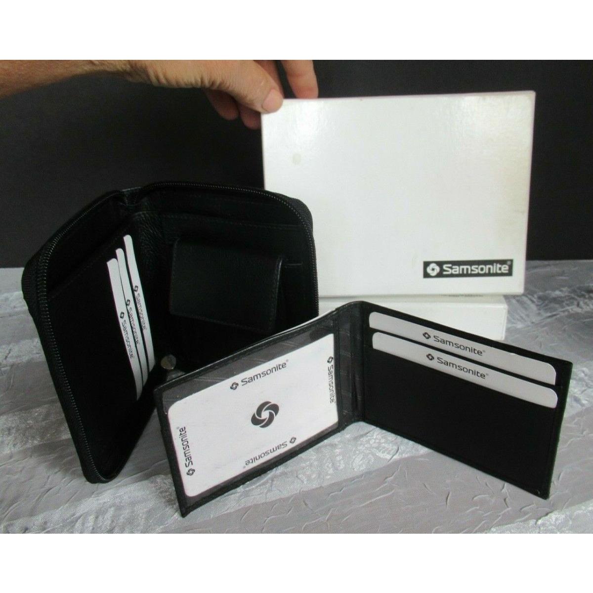 Samsonite Men`s Wallet Black Leather Gift Cards Holder Zipper