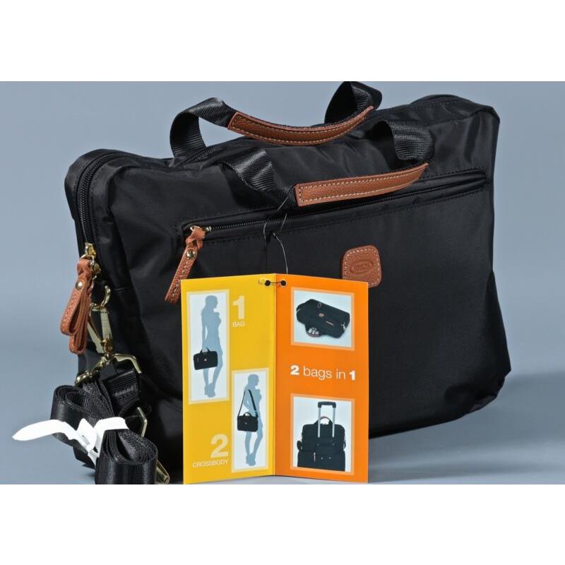 Bric`s Bric S X Bag Black Nylon Brown Leather Briefcase Italian Travel 2 in 1 Bag