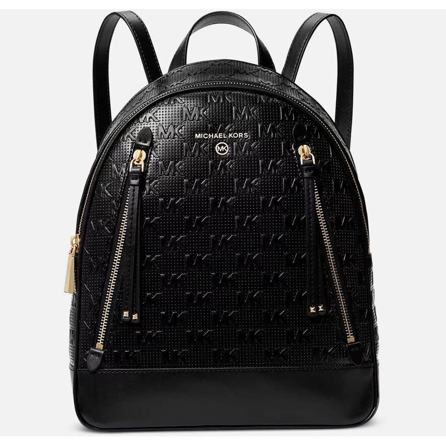 Michael Kors Brooklyn Logo Monogram Faux-leather Women`s Small Backpack -black