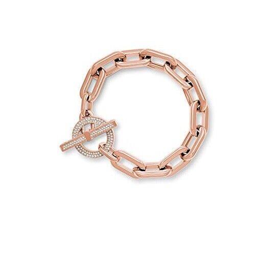 Michael Kors Rose Gold Tone Chain Link+crystals Bar Circle Bracelet MKJ4865