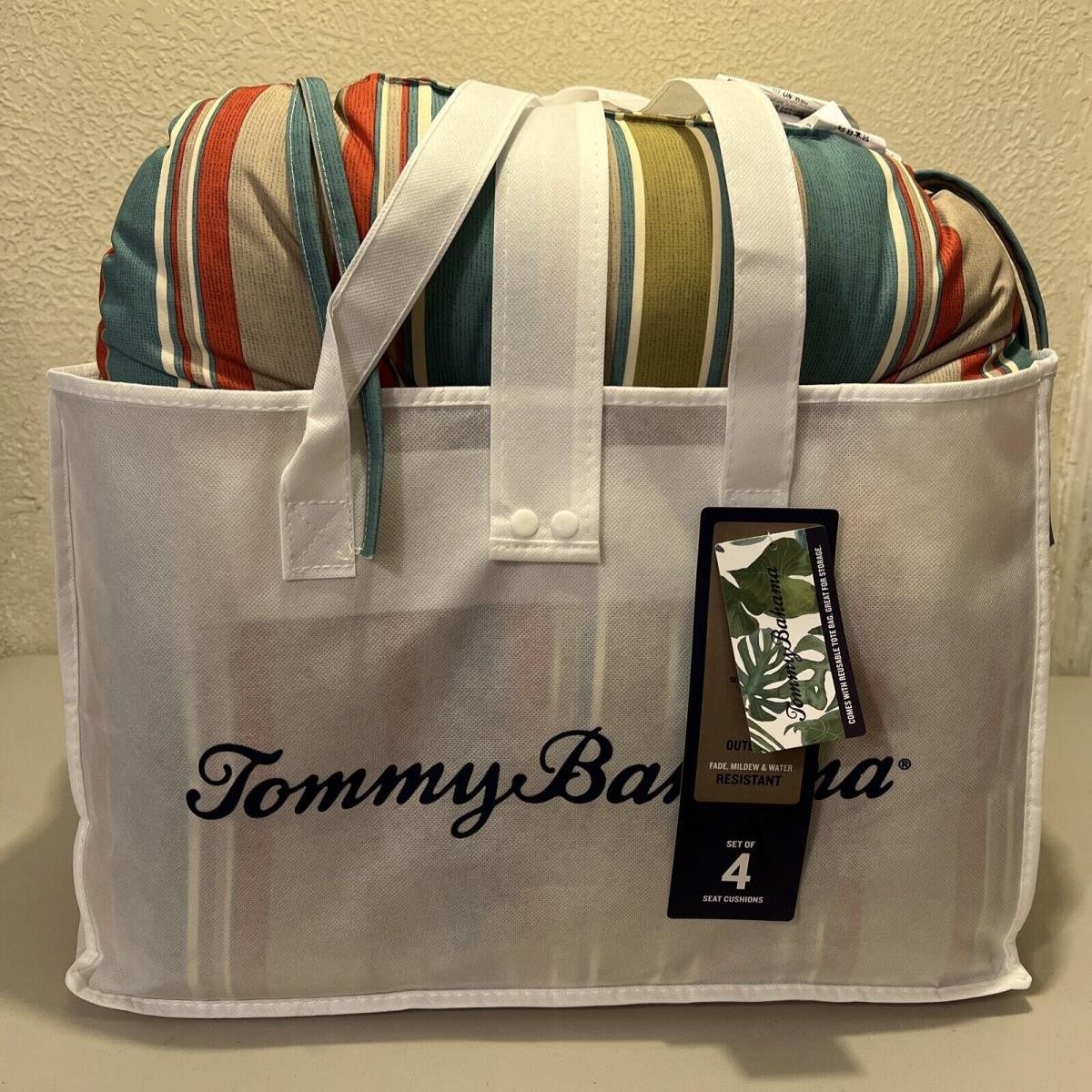 Tommy Bahama Set Of 4 Seat Cushion 20 X20 Stripe Green Redreusable Tote Bag