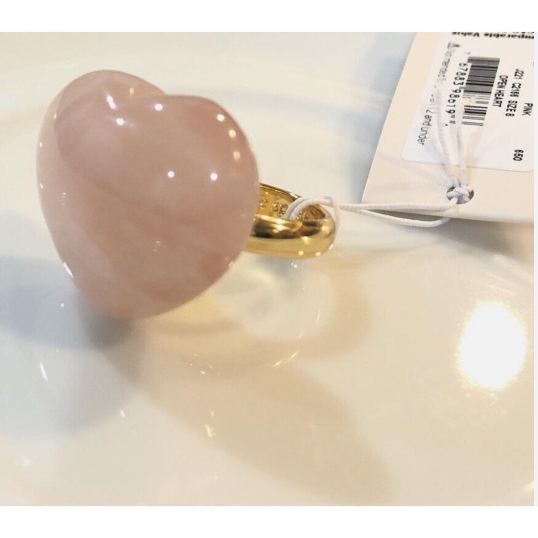 Kate Spade Large Heart Pink Marbled Stone Cocktail Gold Ring Size 8+Dust Bag