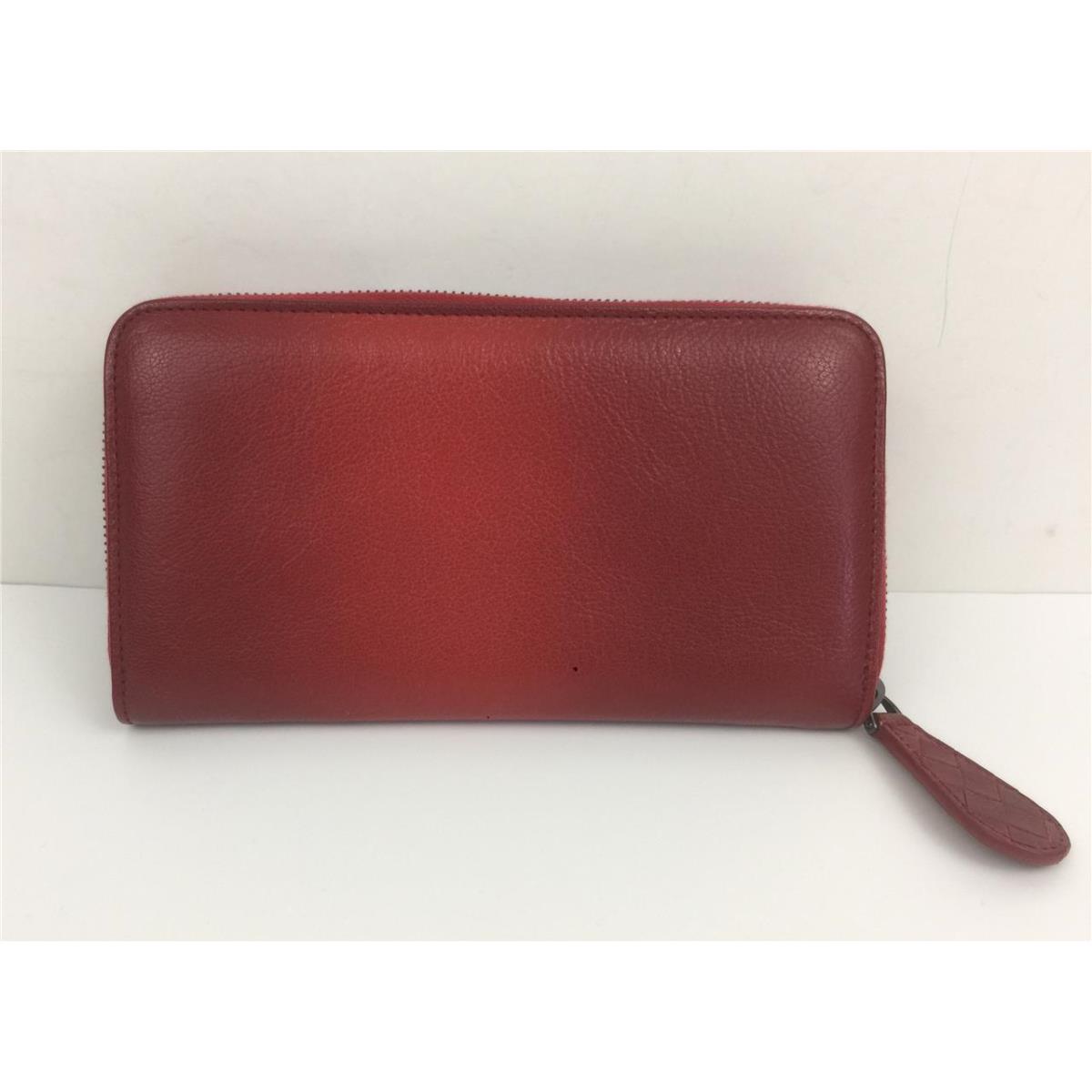 Bottega Veneta Red Leather Zip Around Wallet