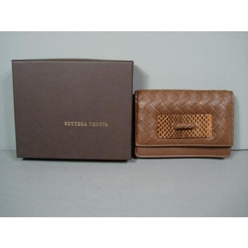 Bottega Veneta Ayers Chocolate Woven Leather Card Case Fold Over