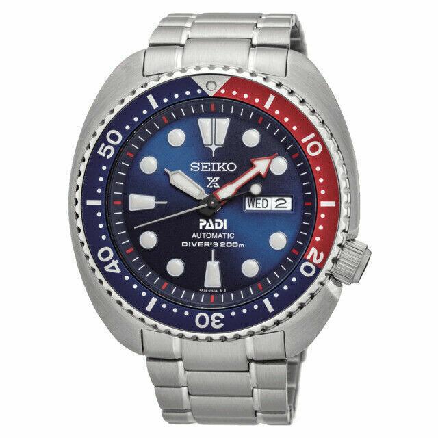 Seiko Padi Prospex Turtle Pepsi 45 mm Automatic Stainless Steel Watch - SRPE99