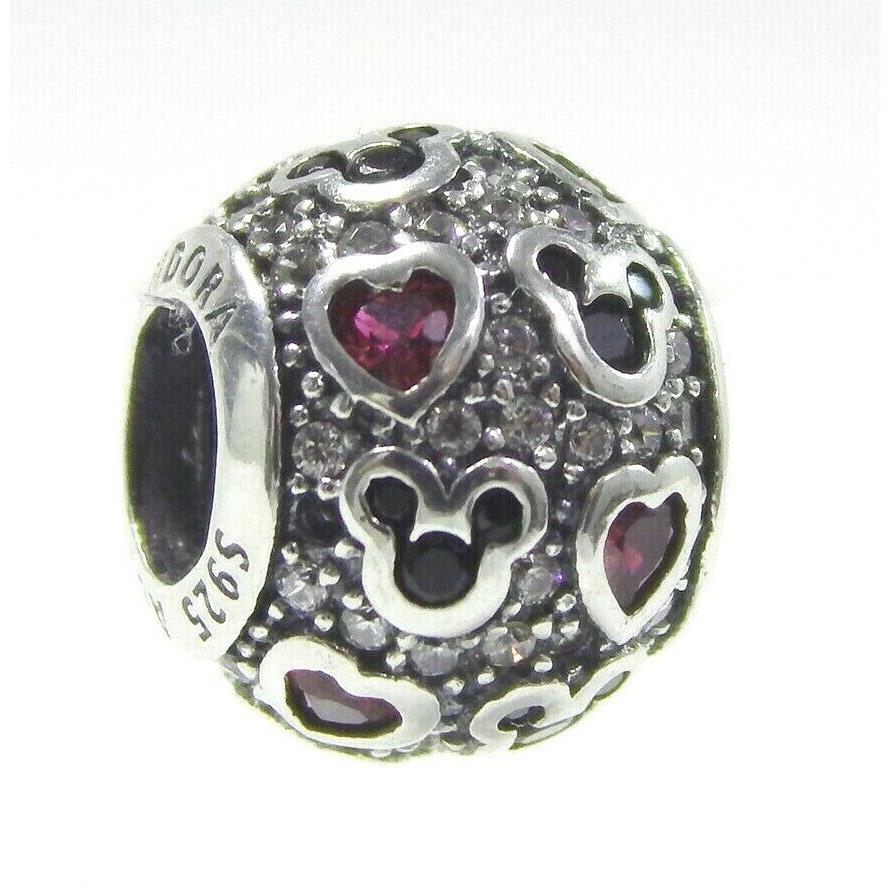 Pandora Charm Disney Sparkling Mickey Hearts Sterling Silver Bead 791457CZ