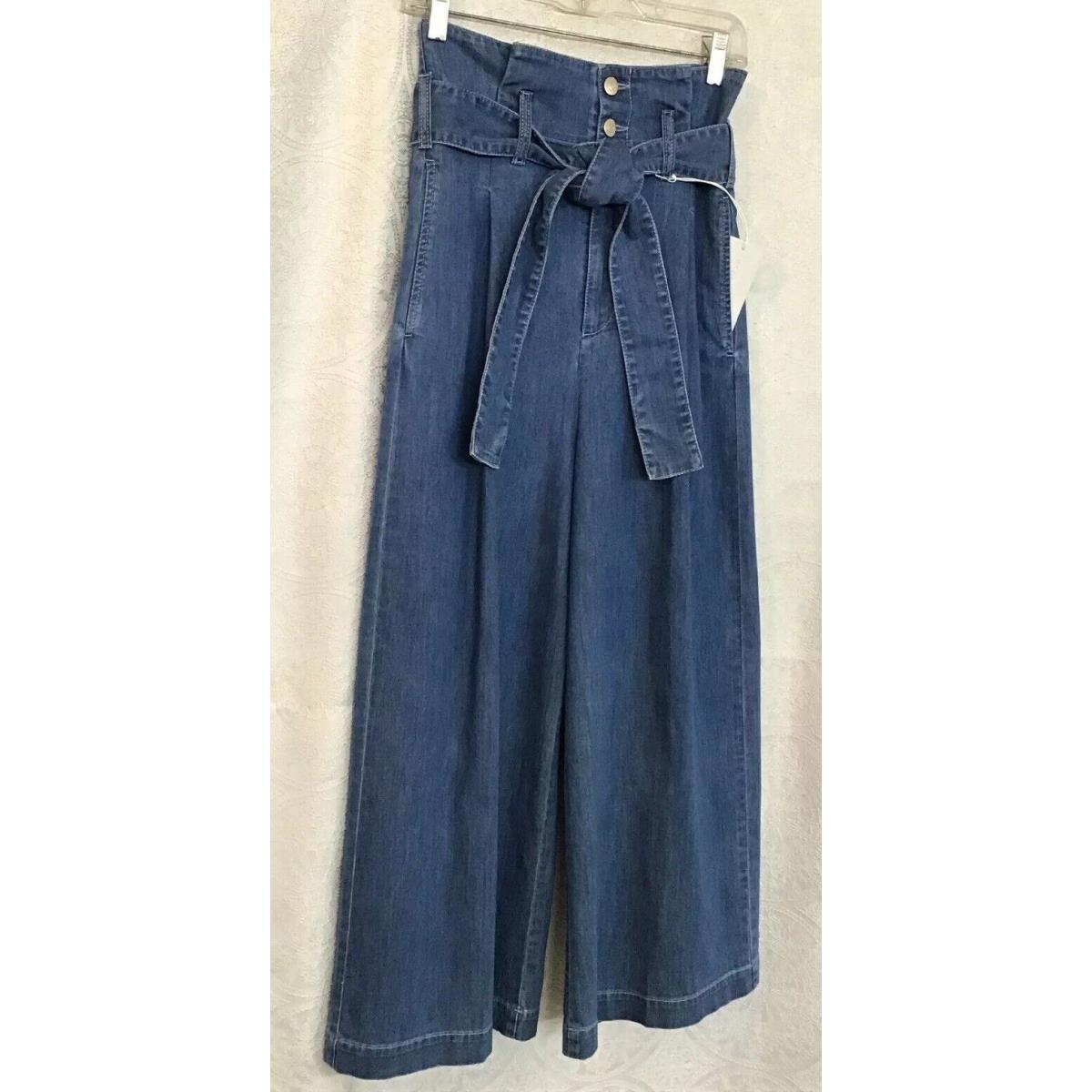 Stella Mccartney Jeans Blue Wide Leg Crop Paper Bag Tie High Waist Size 24