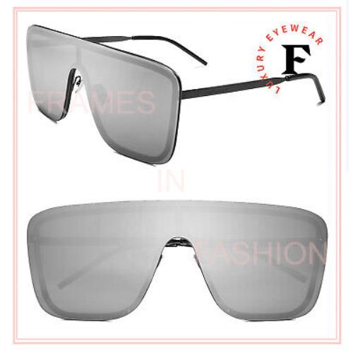 Saint Laurent Mask Ysl SL364 003 Black Silver Mirror Unisex Shield Sunglass 364 - 003, Frame: Black, Lens: Silver