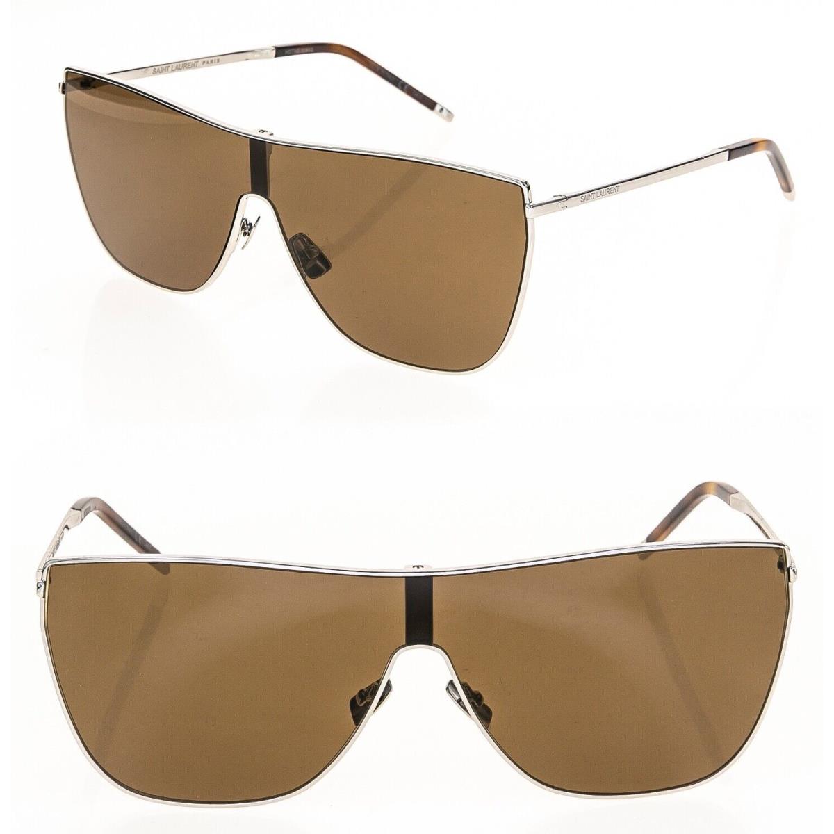 Saint Laurent Mask Ysl SL1 003 Silver Brown Unisex Shield Angular Sunglasses