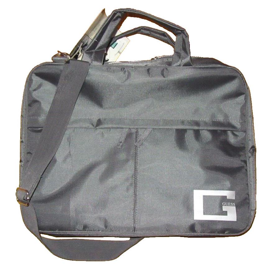 Guess Gray Nylon Padded Bag Nylon Zip Briefcase Nice