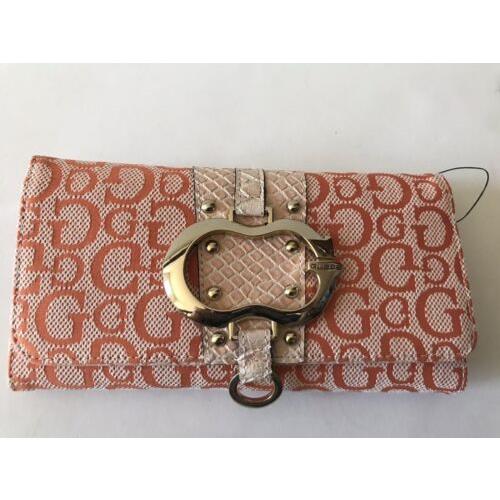 Women`s Guess Orange/faux Croc Corinne Slg Snap Clutch Wallet/checkbook