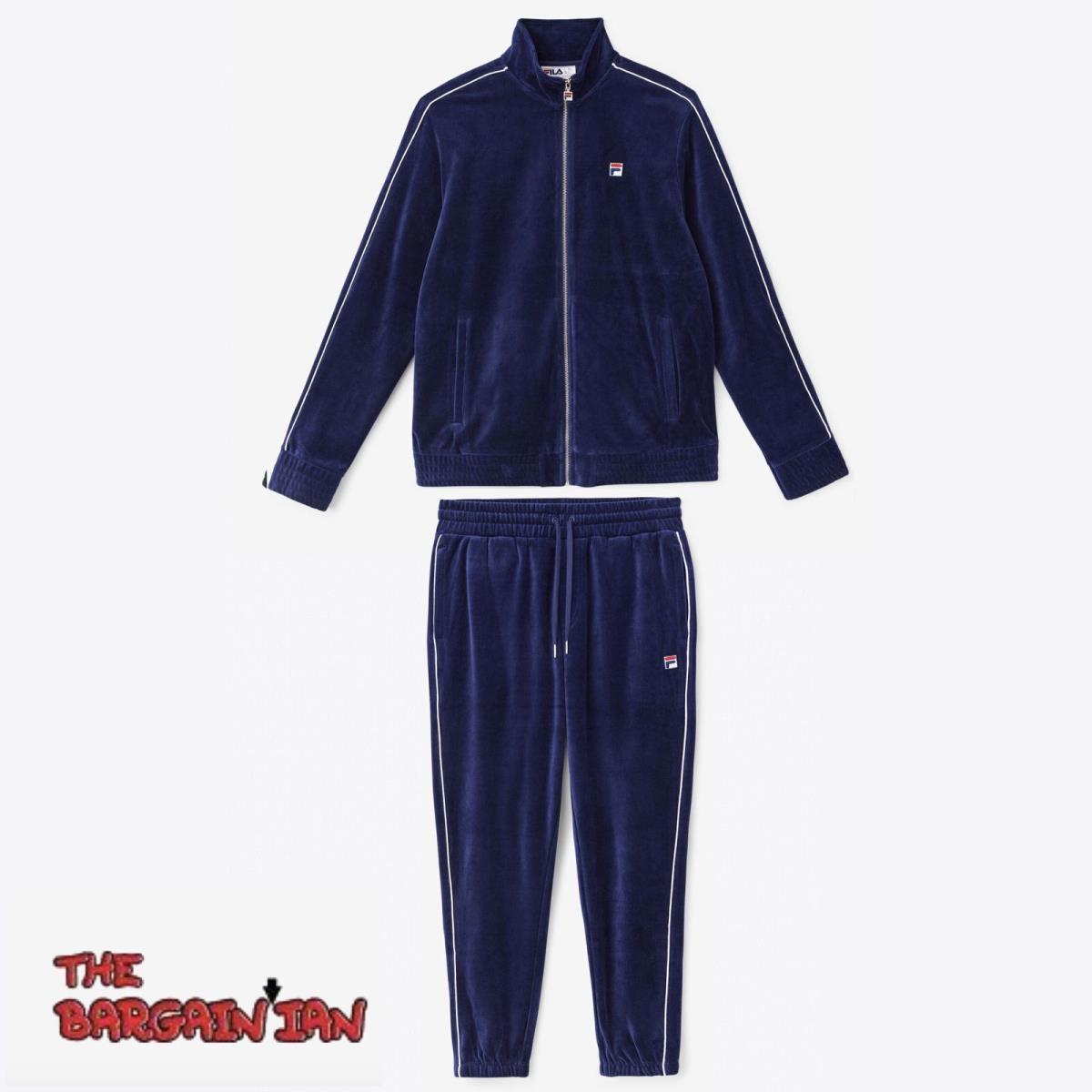 Fila Men`s Velour Sweatsuit Tracksuit Navy Velvet Set Sz M L XL 2XL 3XL 4XL