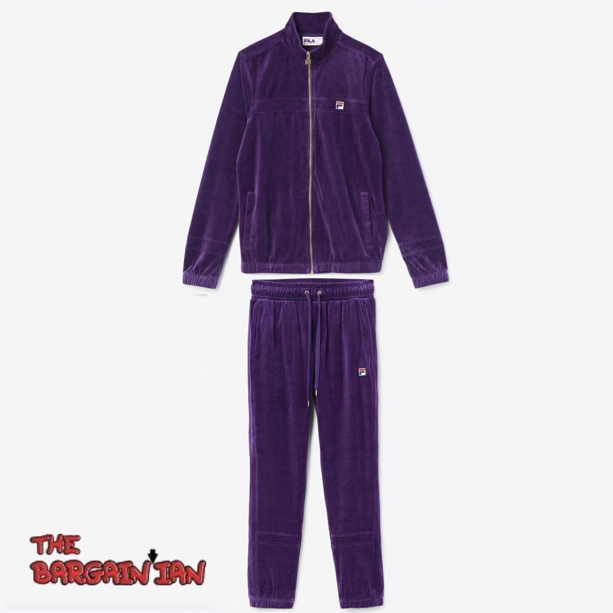 Fila Men`s Velour Sweatsuit Tracksuit Purple Velvet Set All Sizes