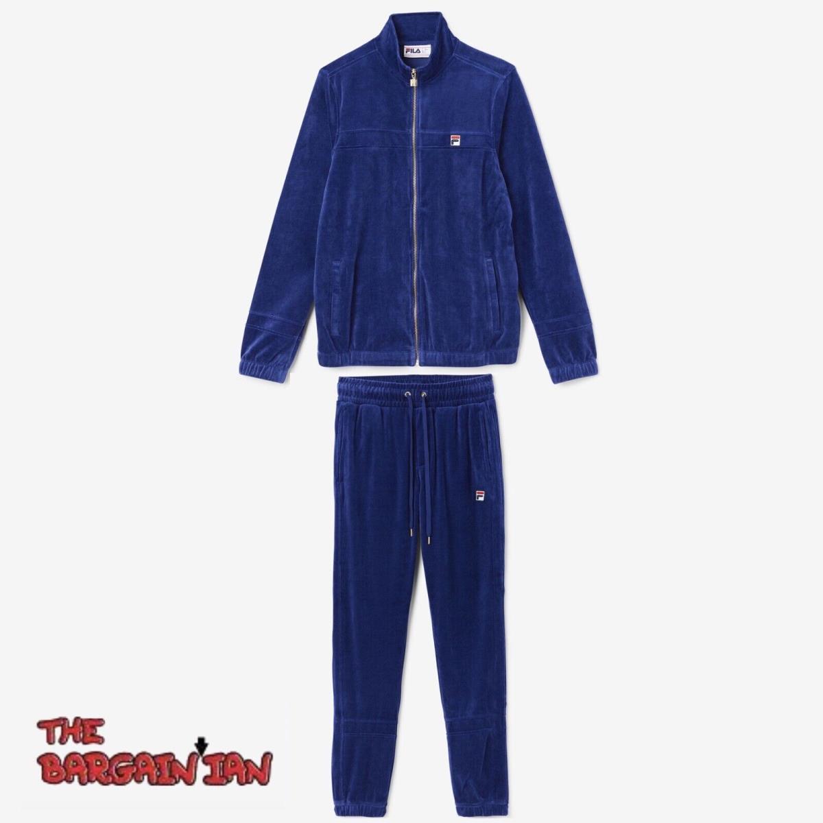 Fila Men`s Velour Sweatsuit Tracksuit Blue Velvet Set Sz M L XL 2XL 3XL 4XL