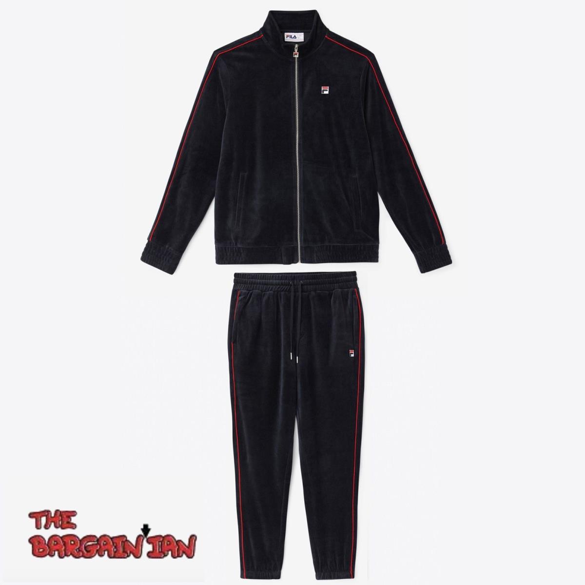 Fila Men`s Velour Sweatsuit Tracksuit Black Velvet Set Sz M L XL 2XL 3XL 4XL