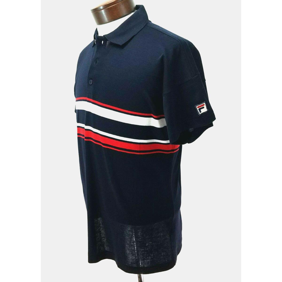 Vtg 80`s Fila Italy Red White Blue Stripe Tennis Polo Shirt Borg Men`s 40/M