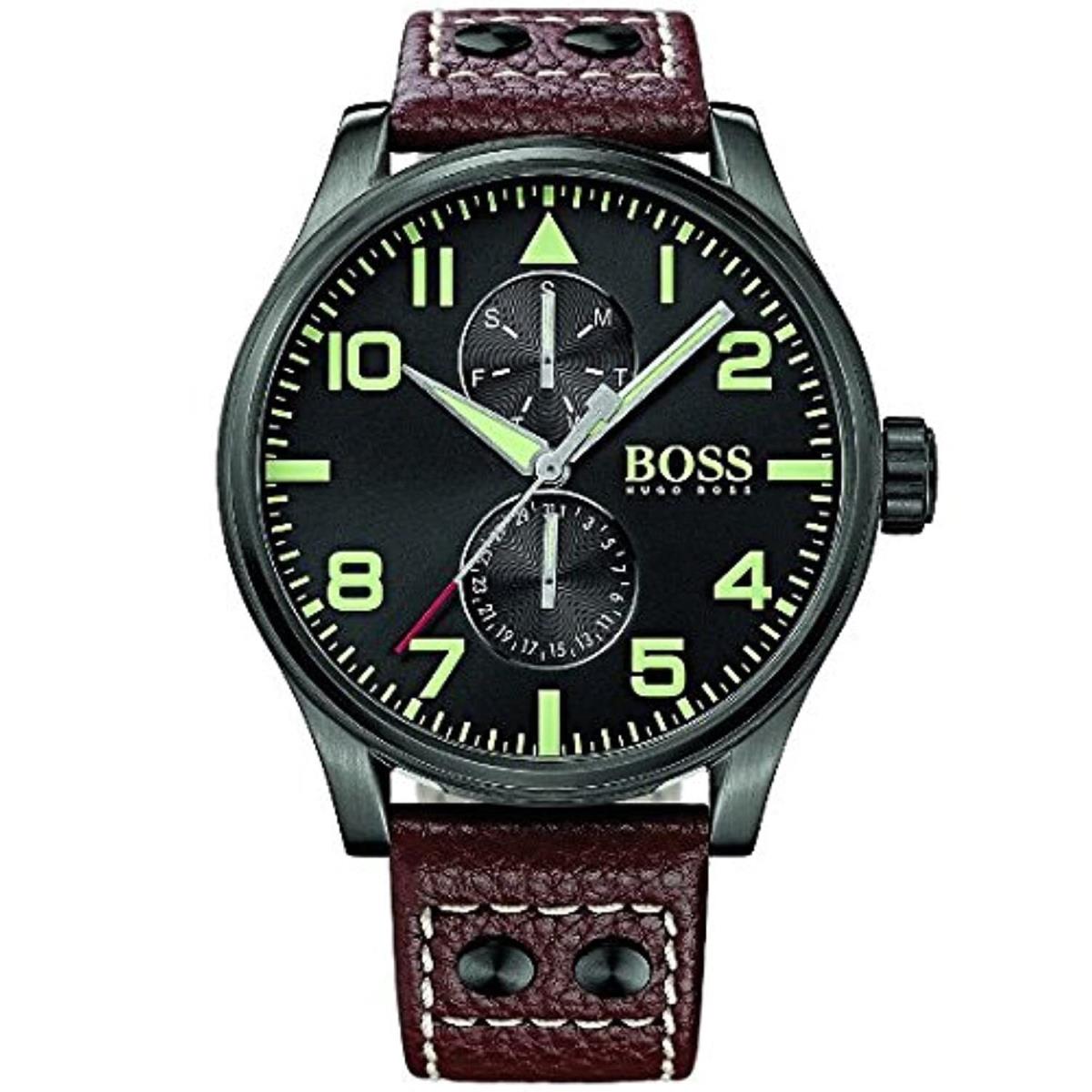 Hugo Boss Men`s Chronograph Boss Black Aeroliner Maxx Brown Leather Strap