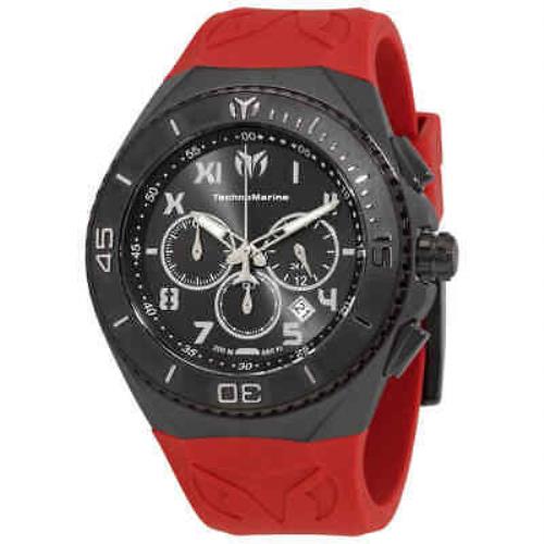 Technomarine Manta Men`s Black Watch - TM-220000 - Dial: Black, Band: Red, Bezel: Gunmetal-plated