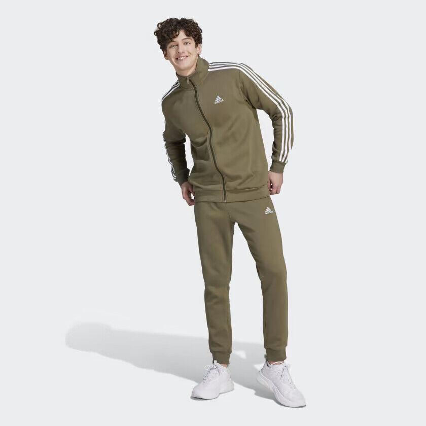 Adidas Men`s Basics 3-Stripes Fleece Track Suit Jacket Pant IJ6071