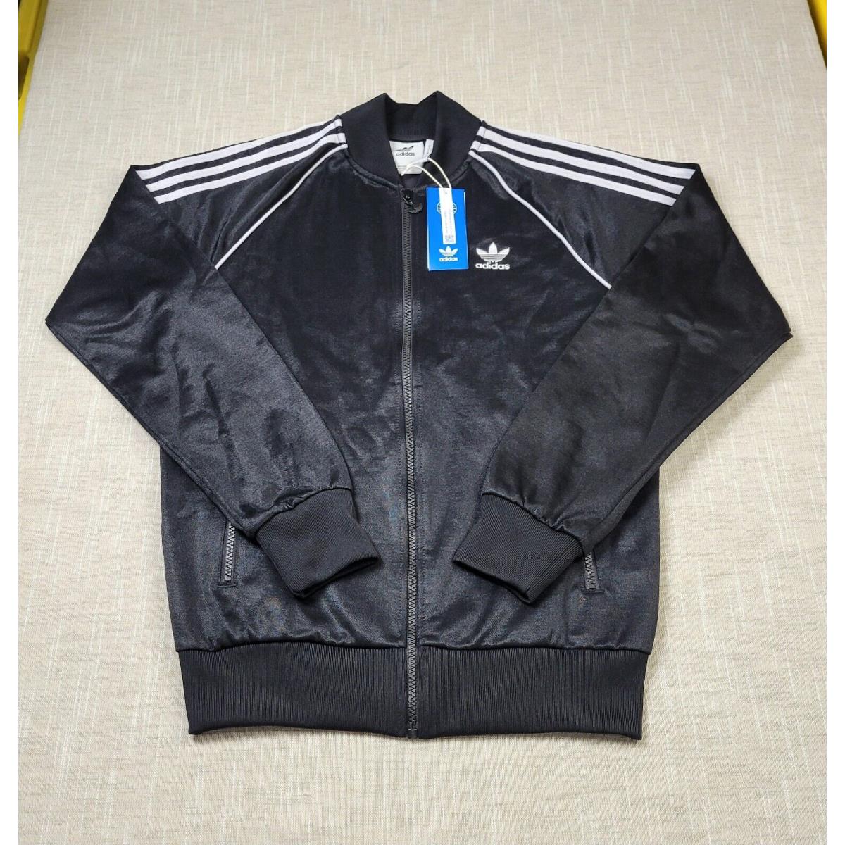 Adidas Superstar Track Jacket Small Mens Black White Trefoil Full Zip High Shine