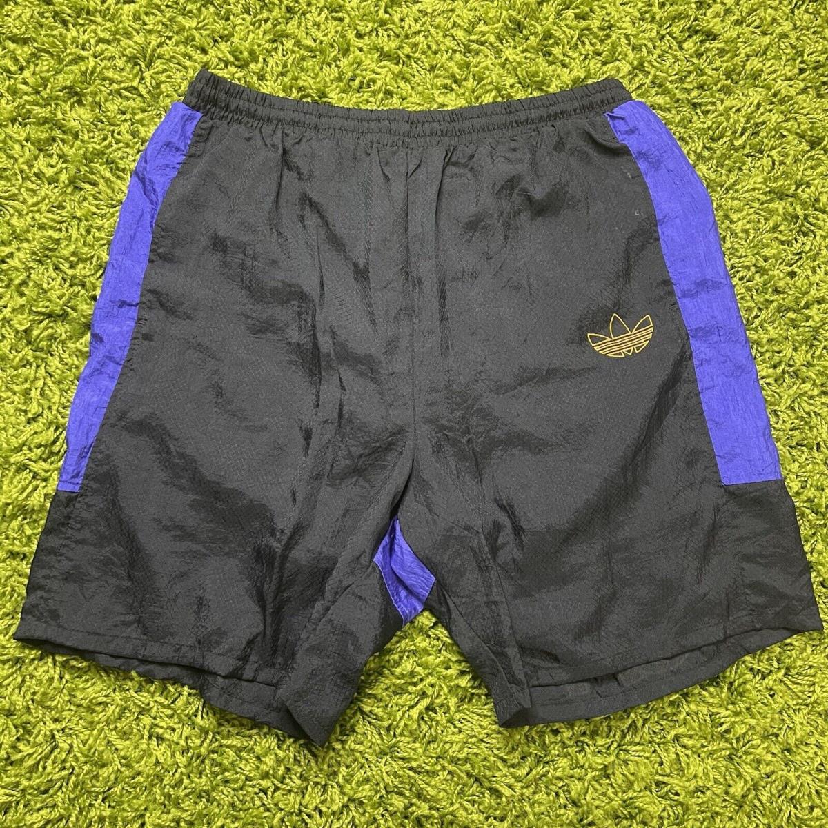 Adidas Vintage 90`s Blue Black Nylon Spell Out Shorts Size Medium