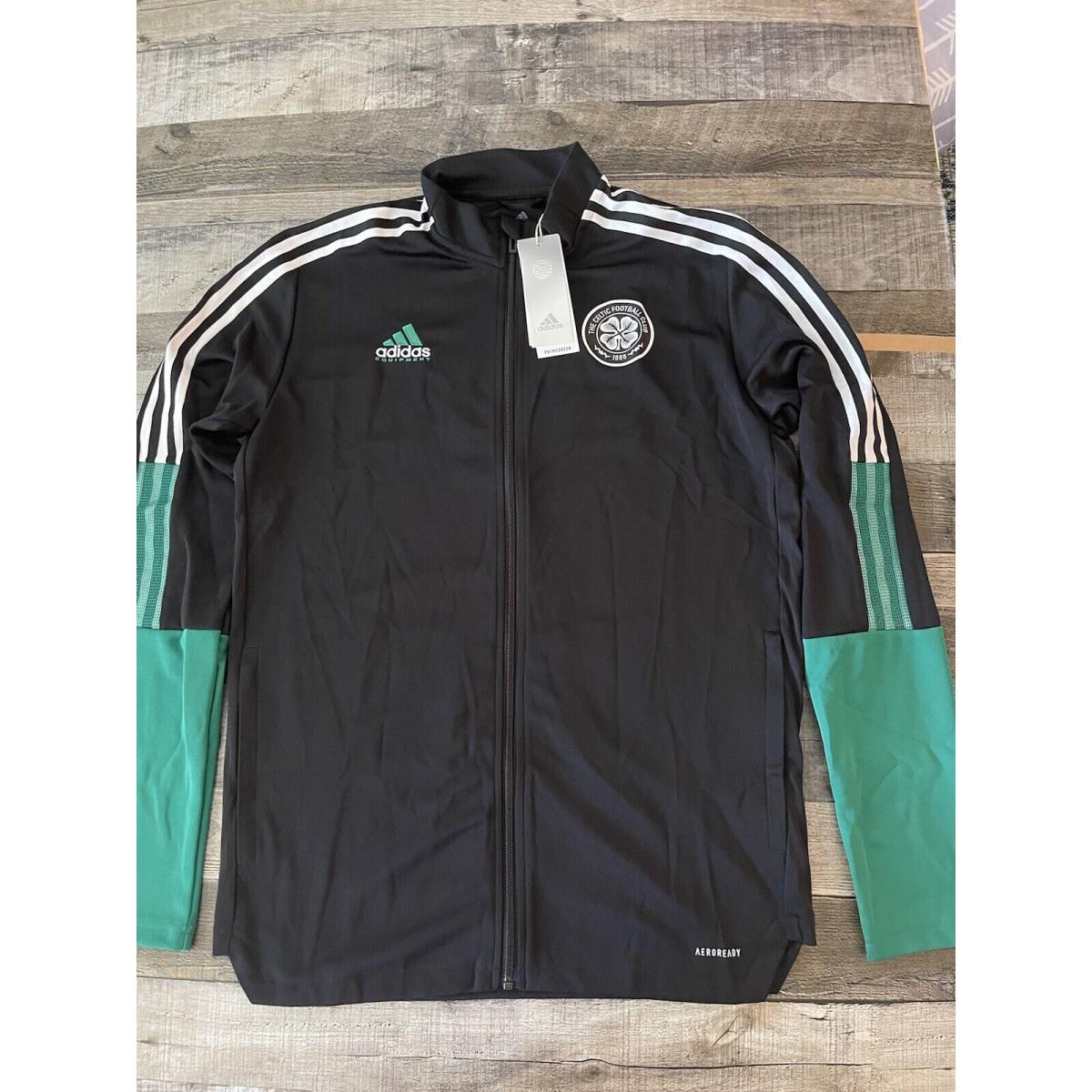 Men`s Celtic FC Adidas Equipment Black Green Size Large Full Zip Track Jacket