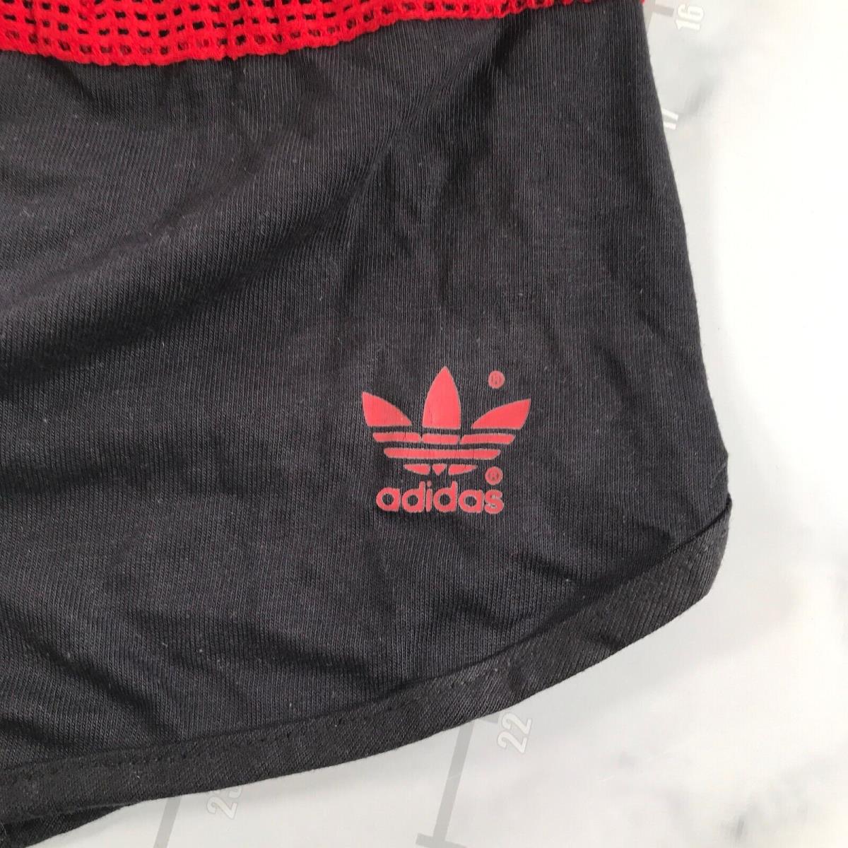 Vintage Adidas Running Shorts Mens S 28-30 Black Knit Thick Red Stripe Elastic