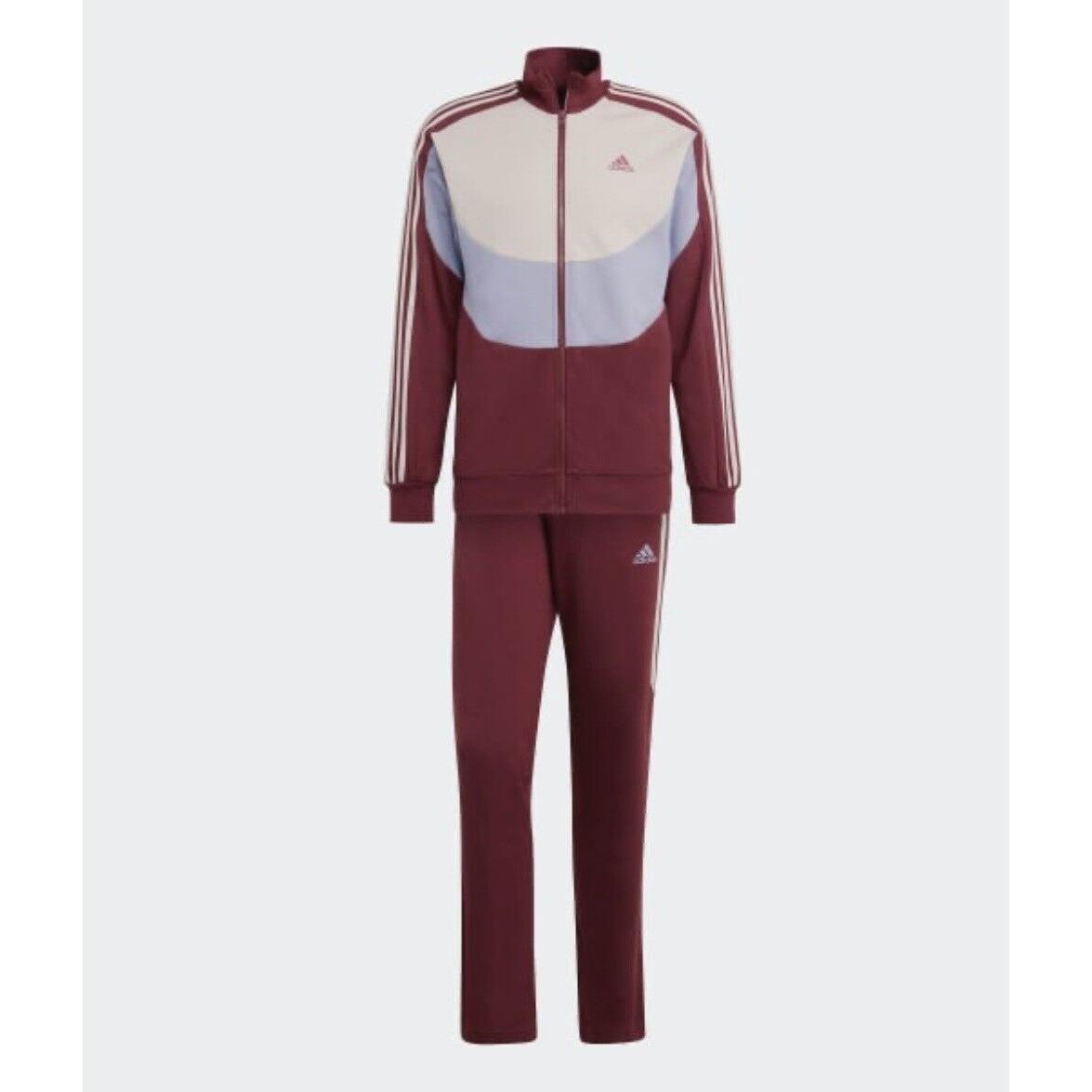 Adidas Men`s S Colorblock Track Suit Jacket Pant Set IC6758 Maroon Blue Tan