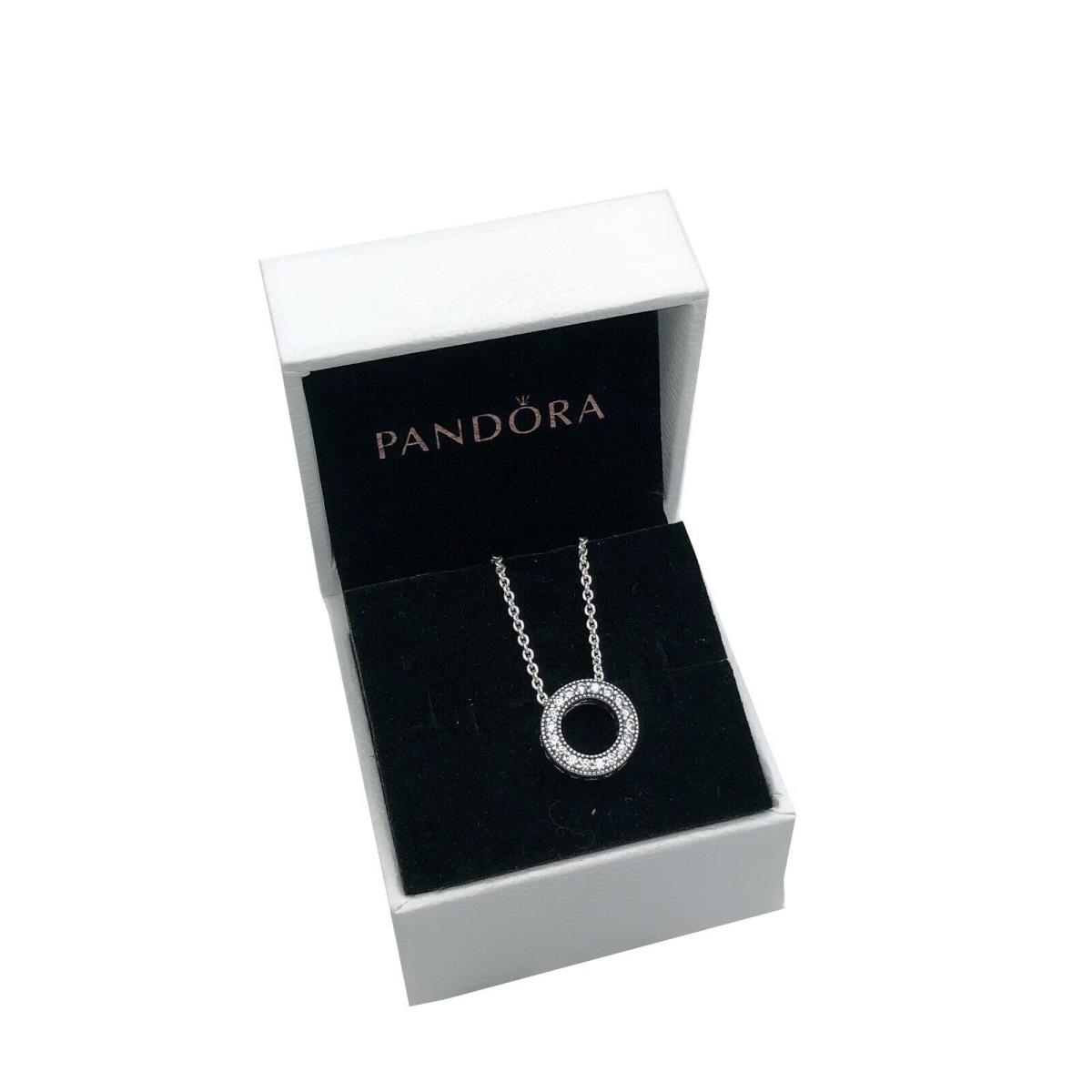 Pandora 925 Silver Circle of Sparkle Hearts Pendant Necklace 590514CZ