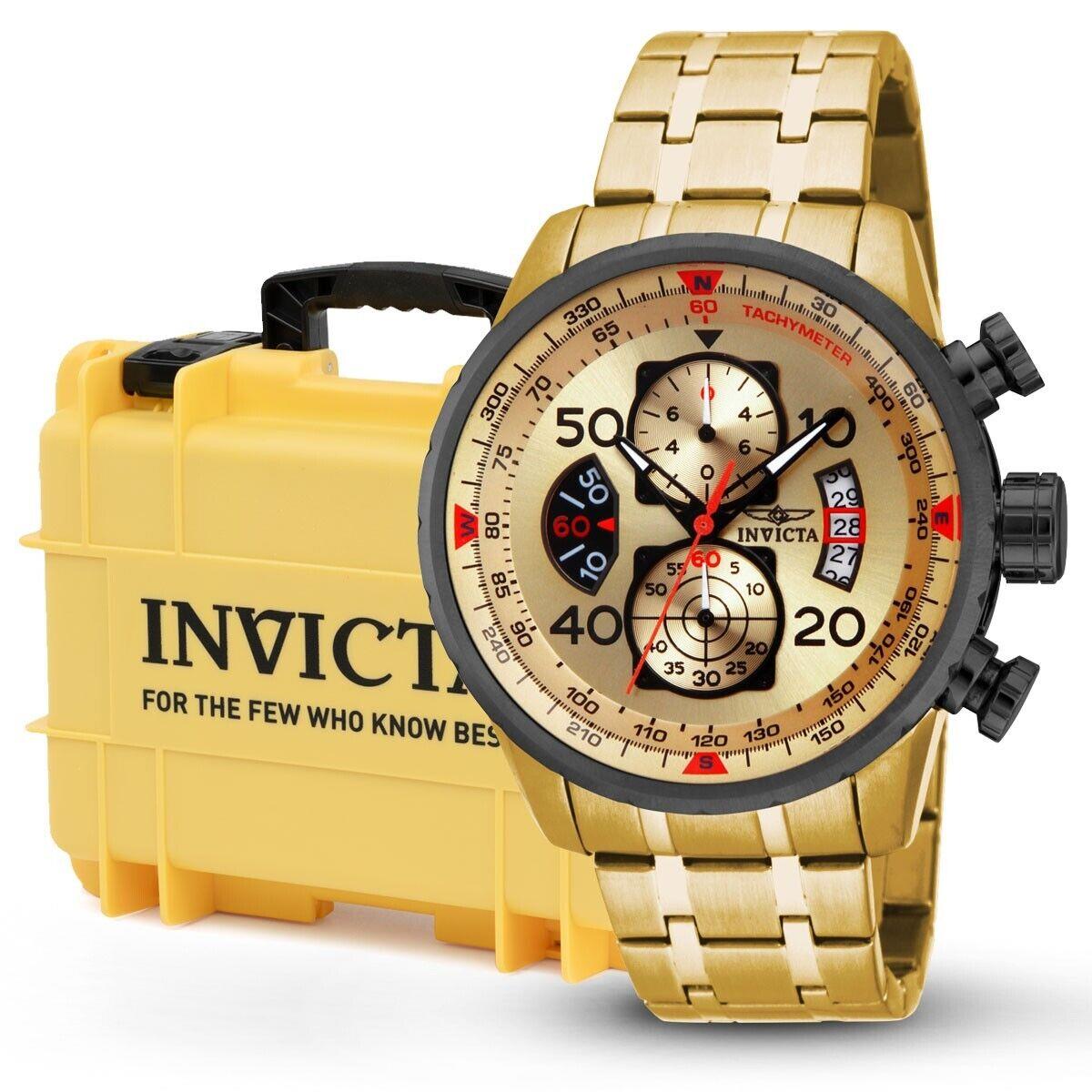 Invicta Aviator Gold Men`s Watch Bundle - 48mm Gold with Invicta 8-Slot Dive Im