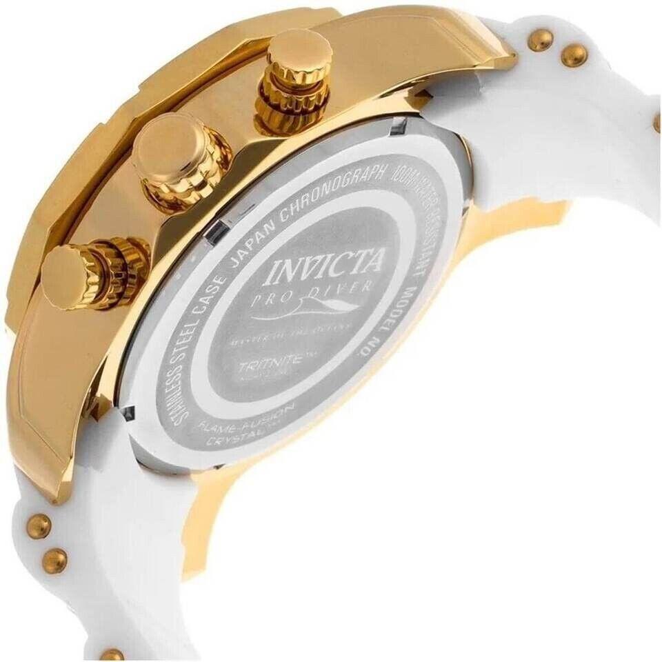 Invicta Black Dail Gold Tone Men`s Quartz Watch White Silicone Strap Band