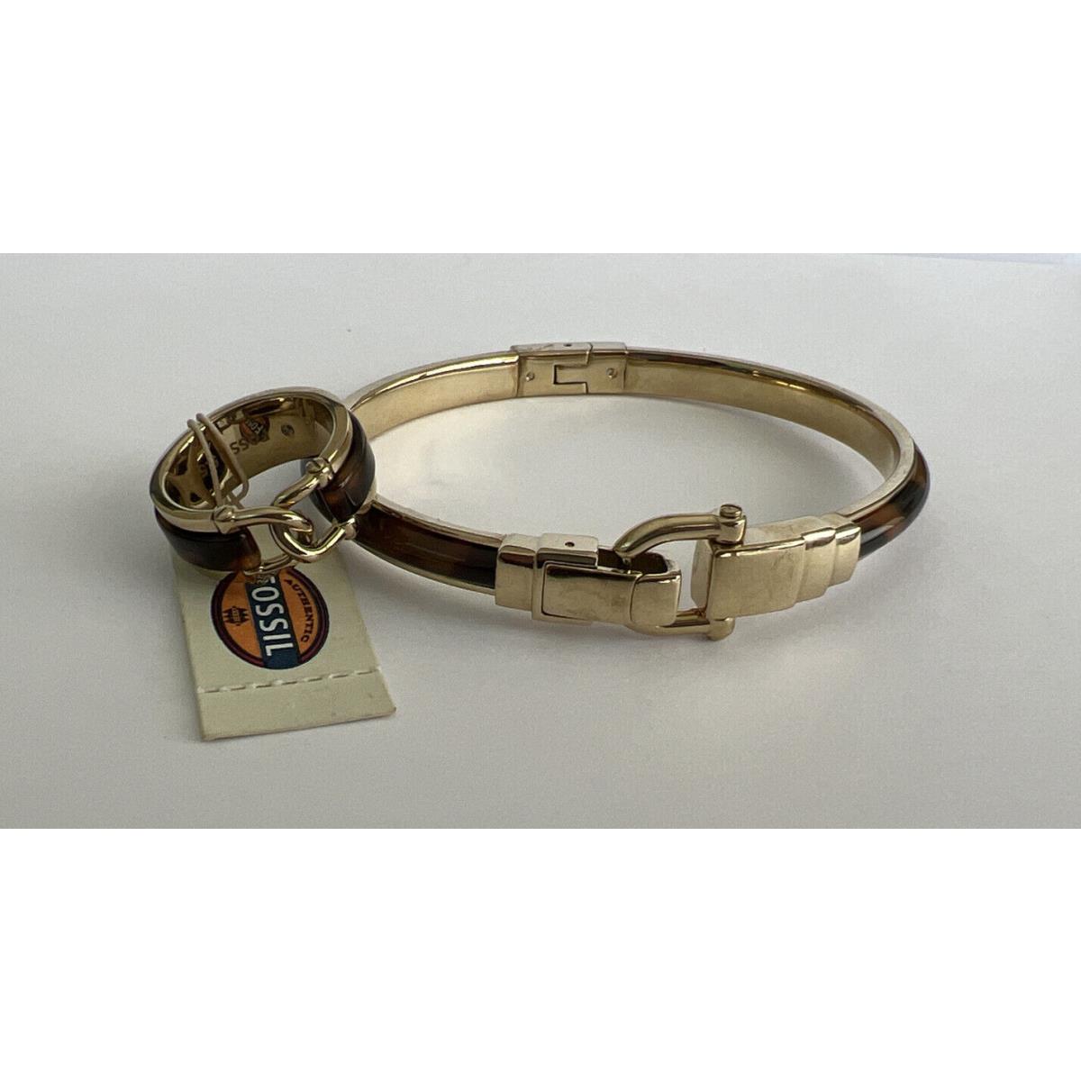Fossil Brand Gold-plated Tortoiseshell Bangle Bracelet Ring Set Y